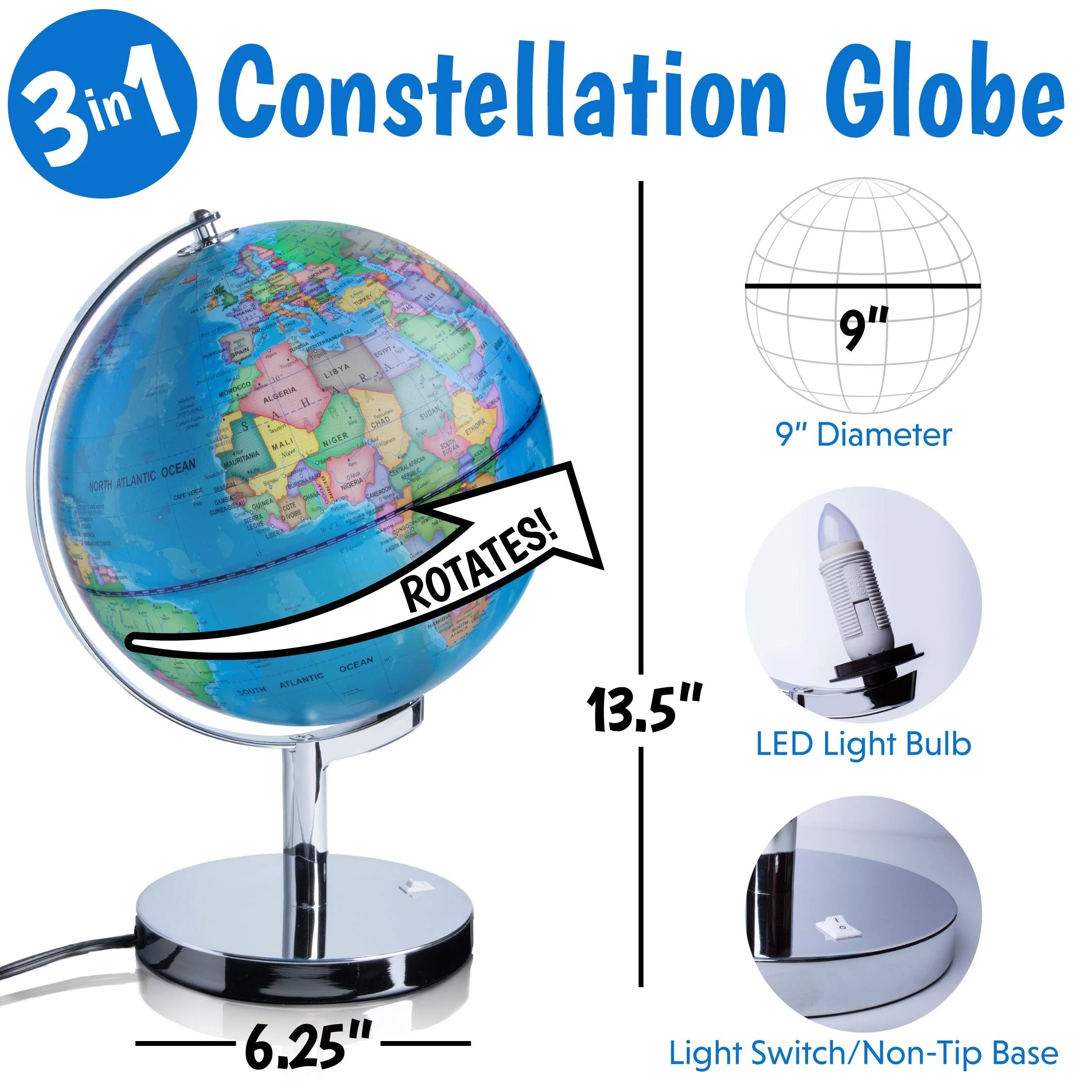 USA Toyz Illuminated Globe for Kids Learning - 9" Diameter - Image 8