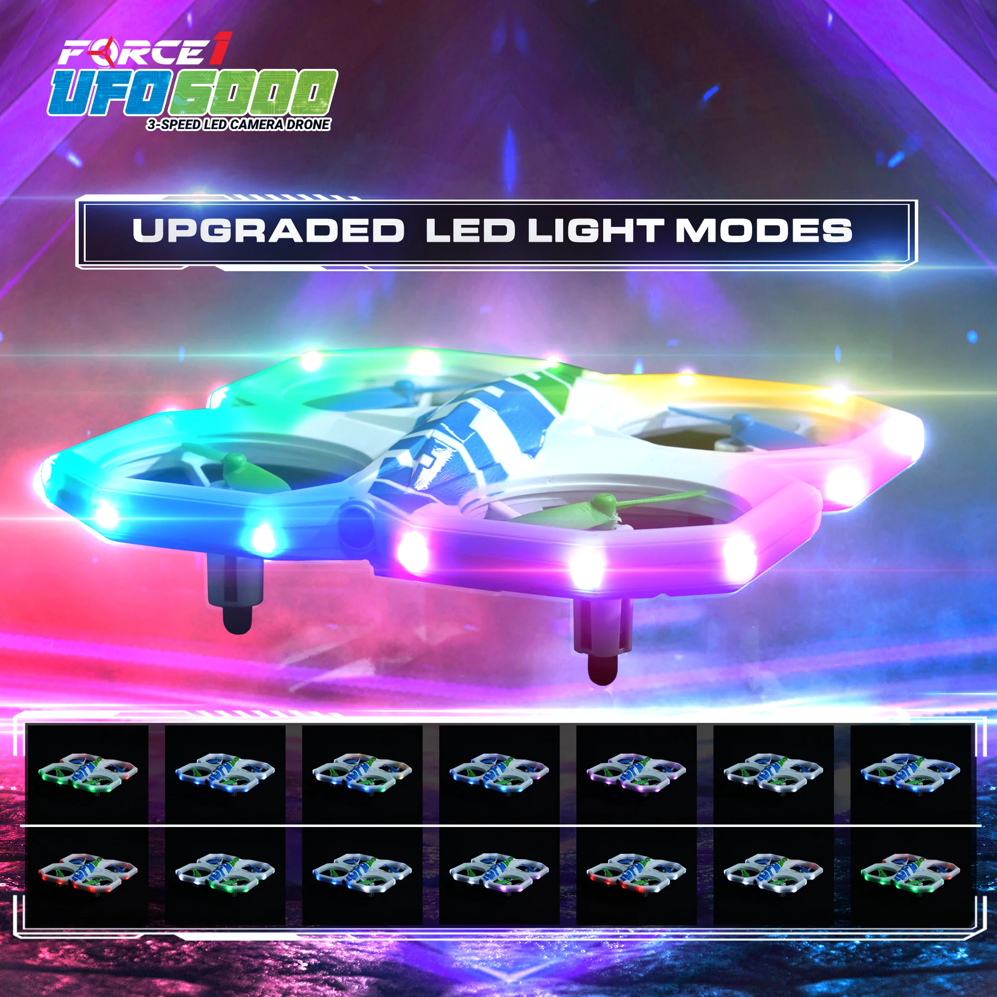 Force1 UFO 6000 Mini RC Stunt Aerial Drone, Multicolor LED Lights with Camera - Image 3