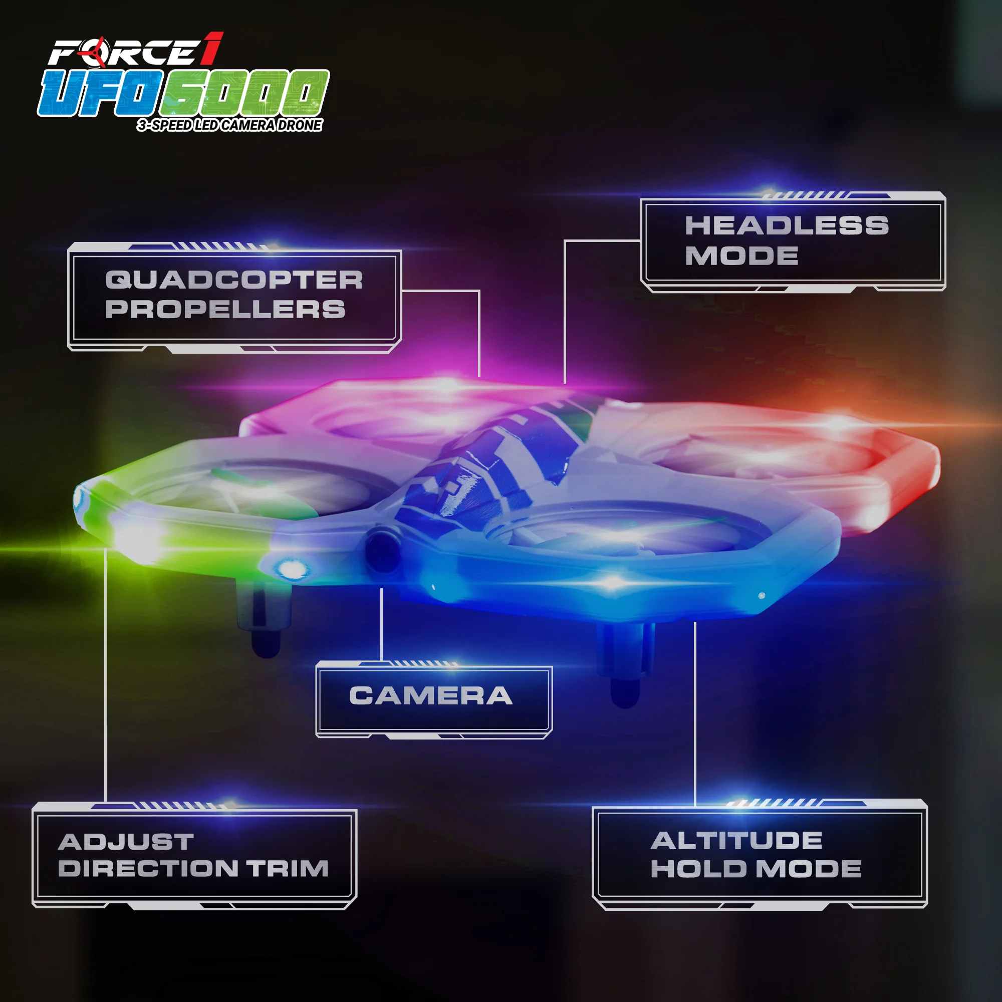 Force1 UFO 6000 Mini RC Stunt Aerial Drone, Multicolor LED Lights with Camera - Image 7