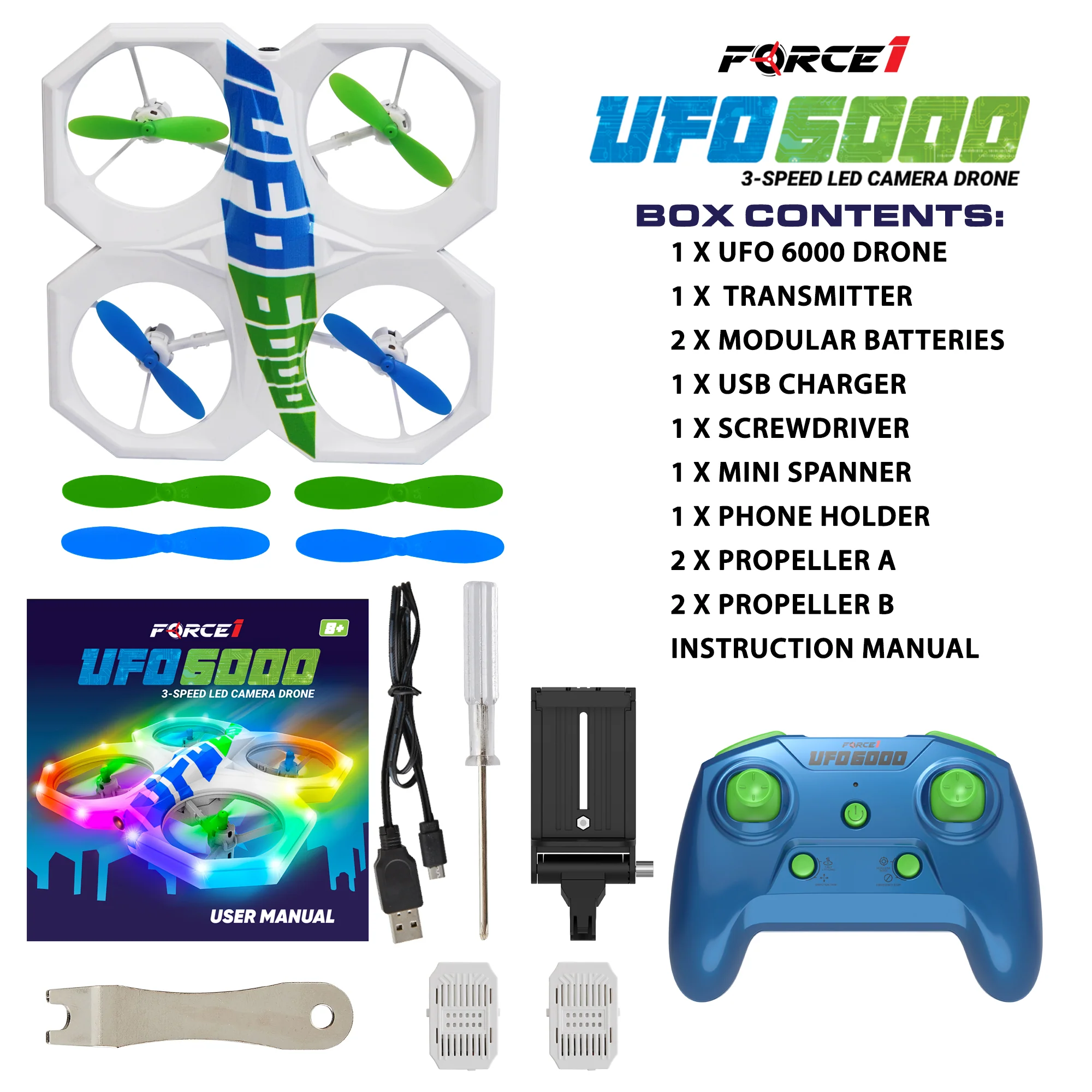 Force1 UFO 6000 Mini RC Stunt Aerial Drone, Multicolor LED Lights with Camera - Image 8