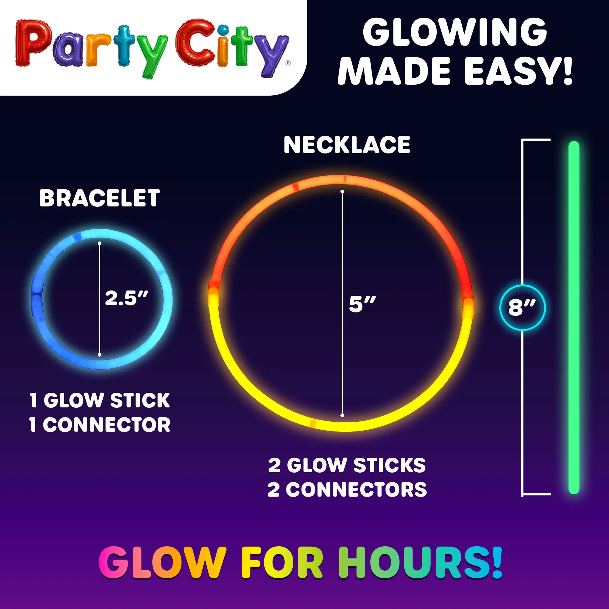 Party City 8" Bendable Glow Sticks Bulk Party Pack - 100pk - Image 3