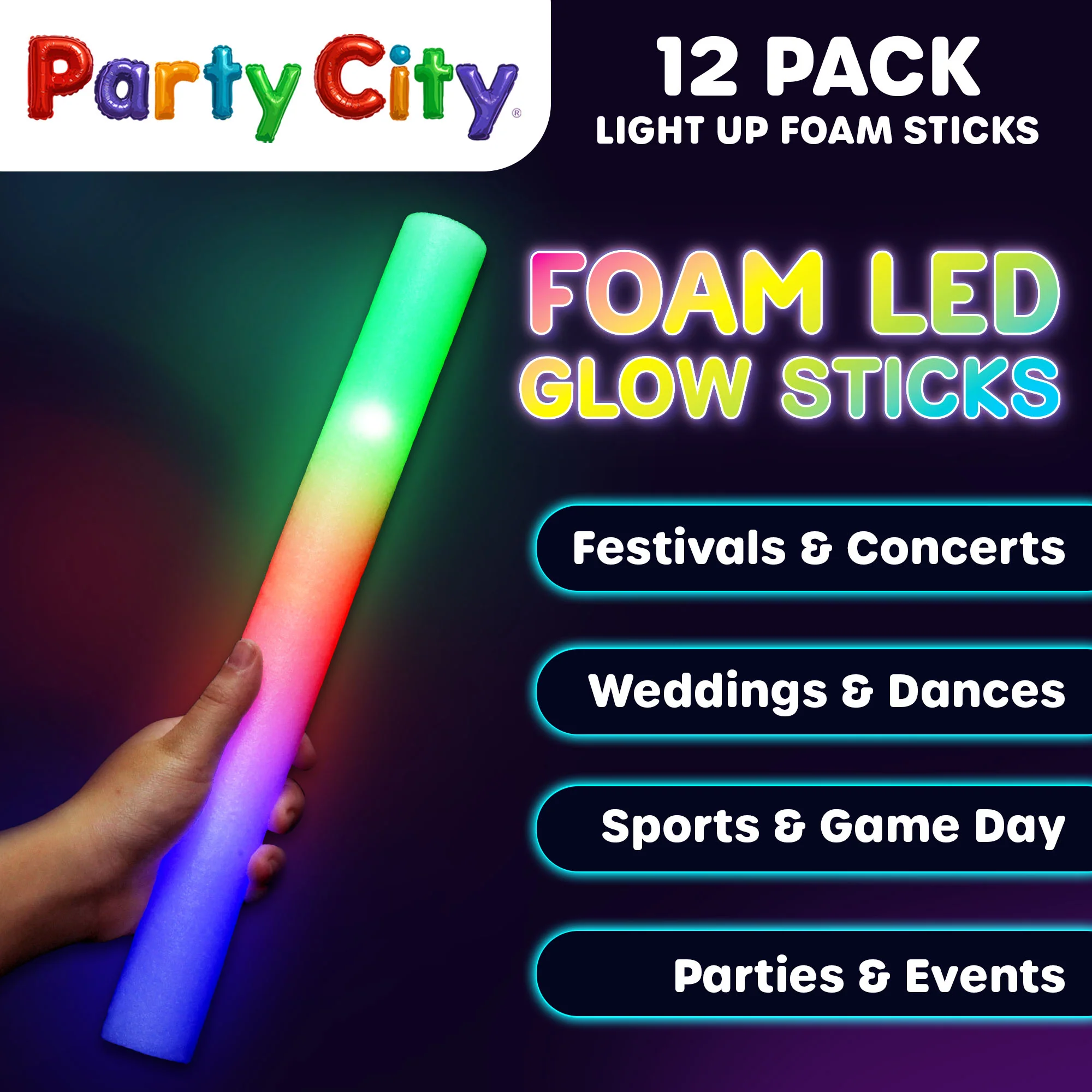 Party City LED Foam Light Up Glow Sticks - 12pk - Image 3