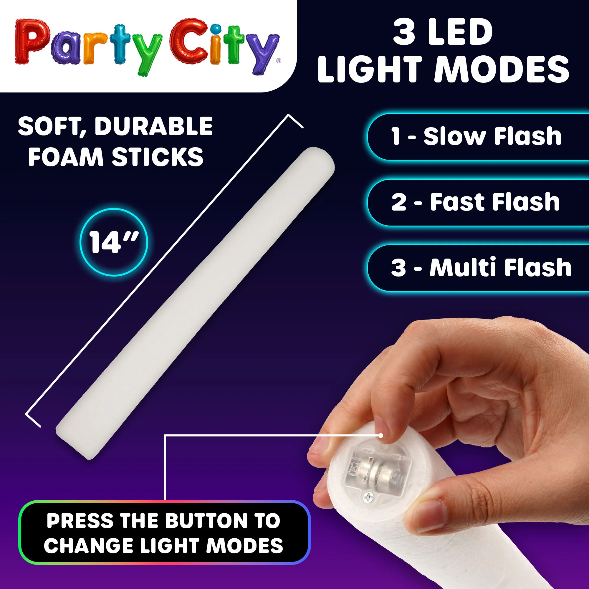 Party City LED Foam Light Up Glow Sticks - 12pk - Image 5
