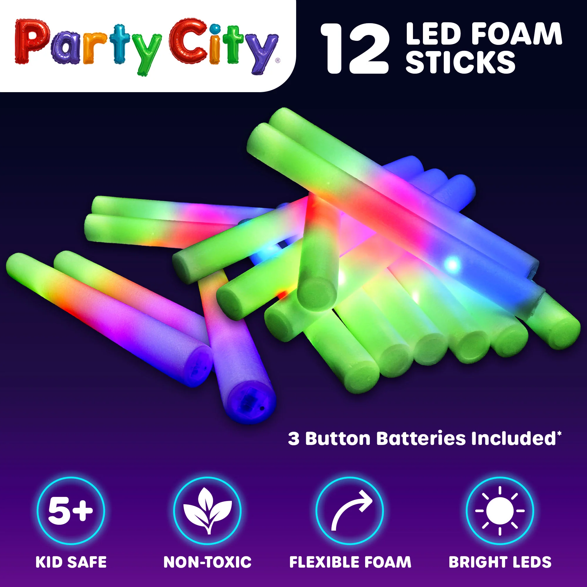 Party City LED Foam Light Up Glow Sticks - 12pk - Image 8