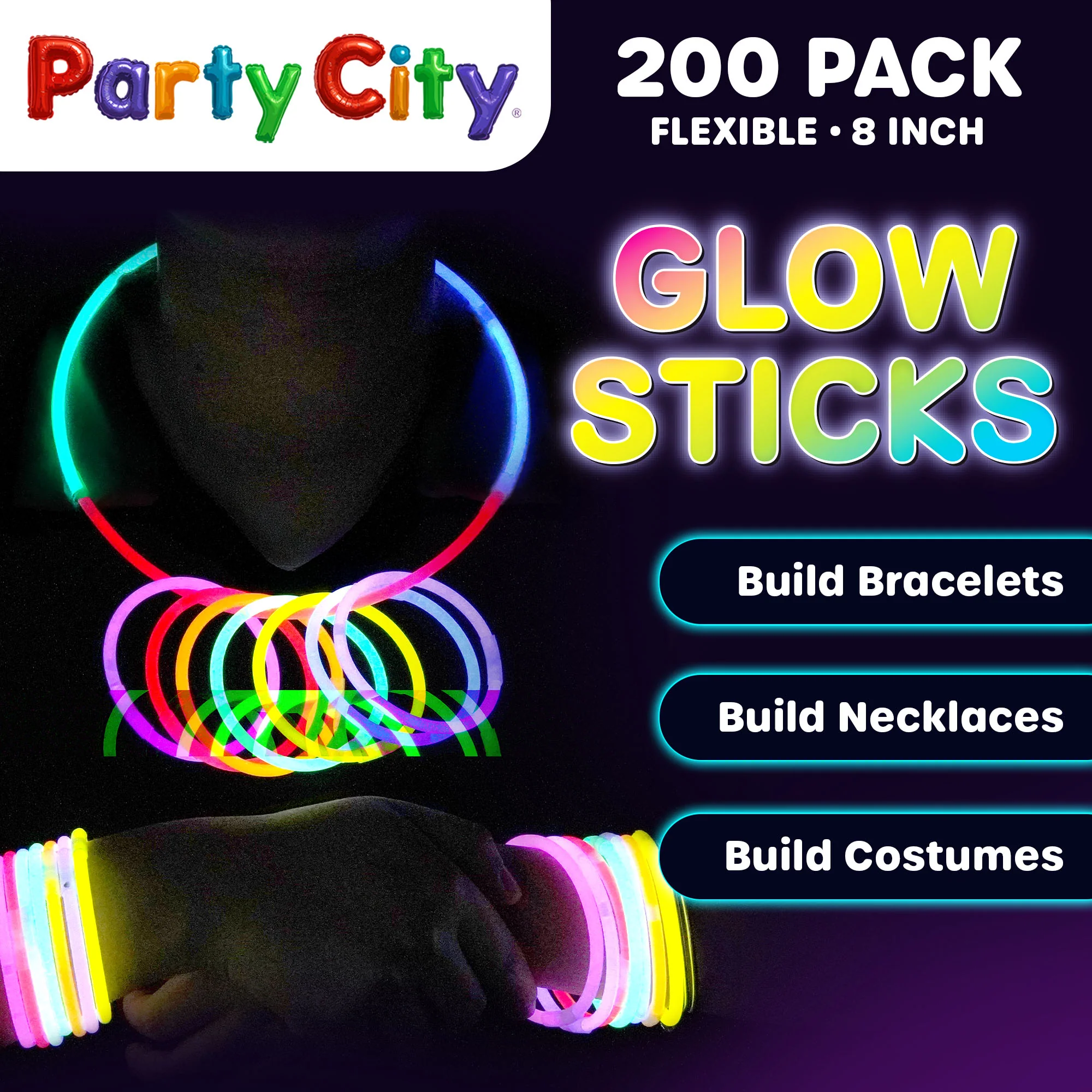 Party City 8" Bendable Glow Sticks Bulk Party Pack - 200pk - Image 2