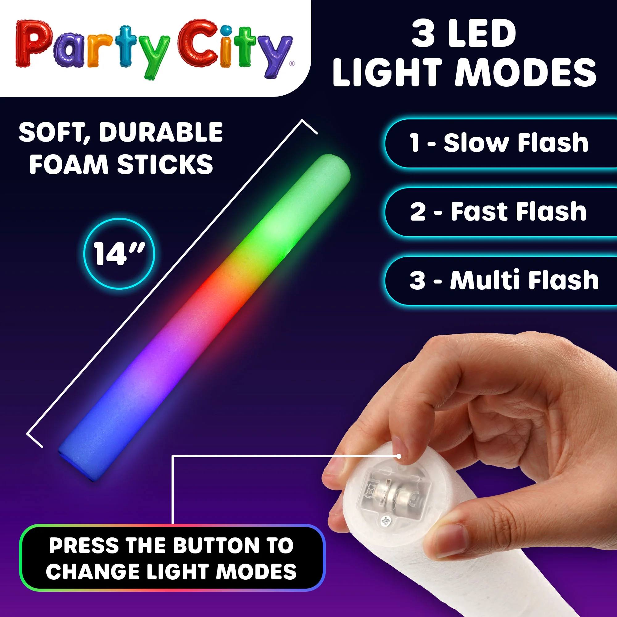 Party City LED Foam Light Up Glow Sticks - 24pk - Image 6