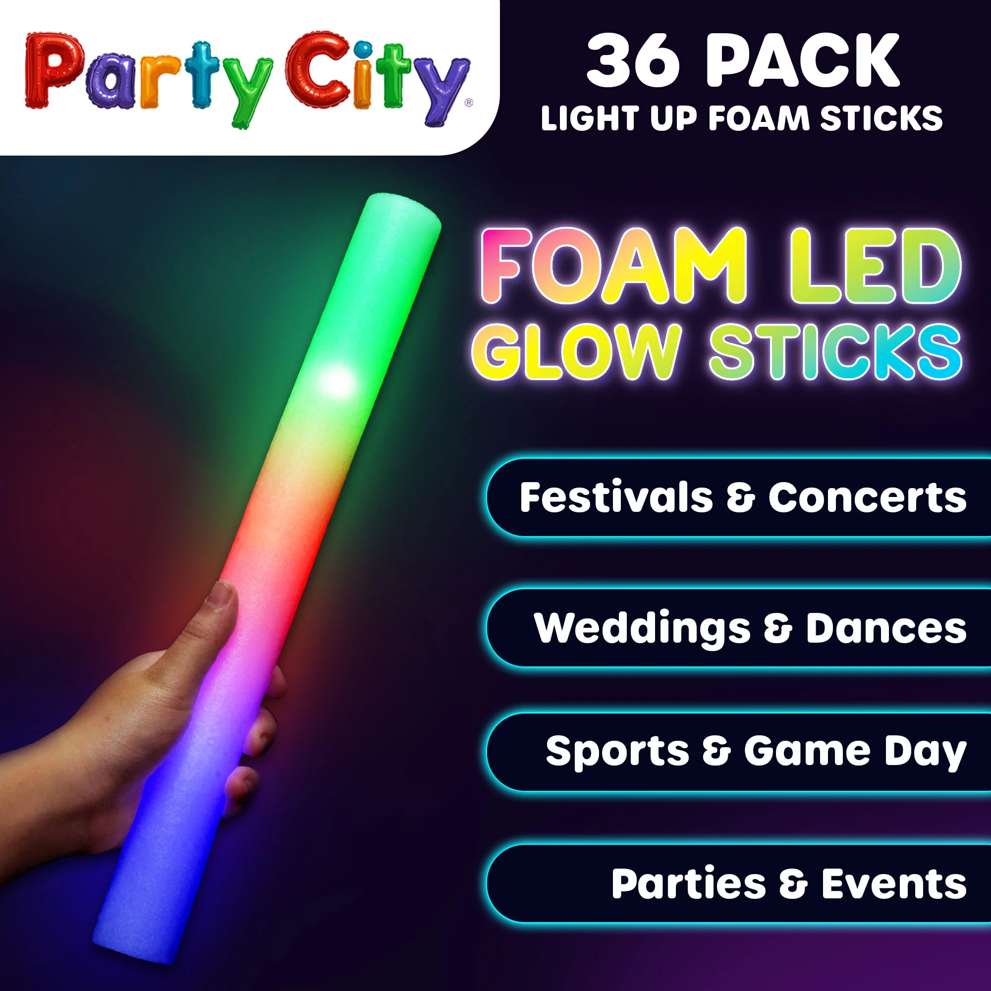 Party City LED Foam Light Up Glow Sticks - 36pk - Image 3