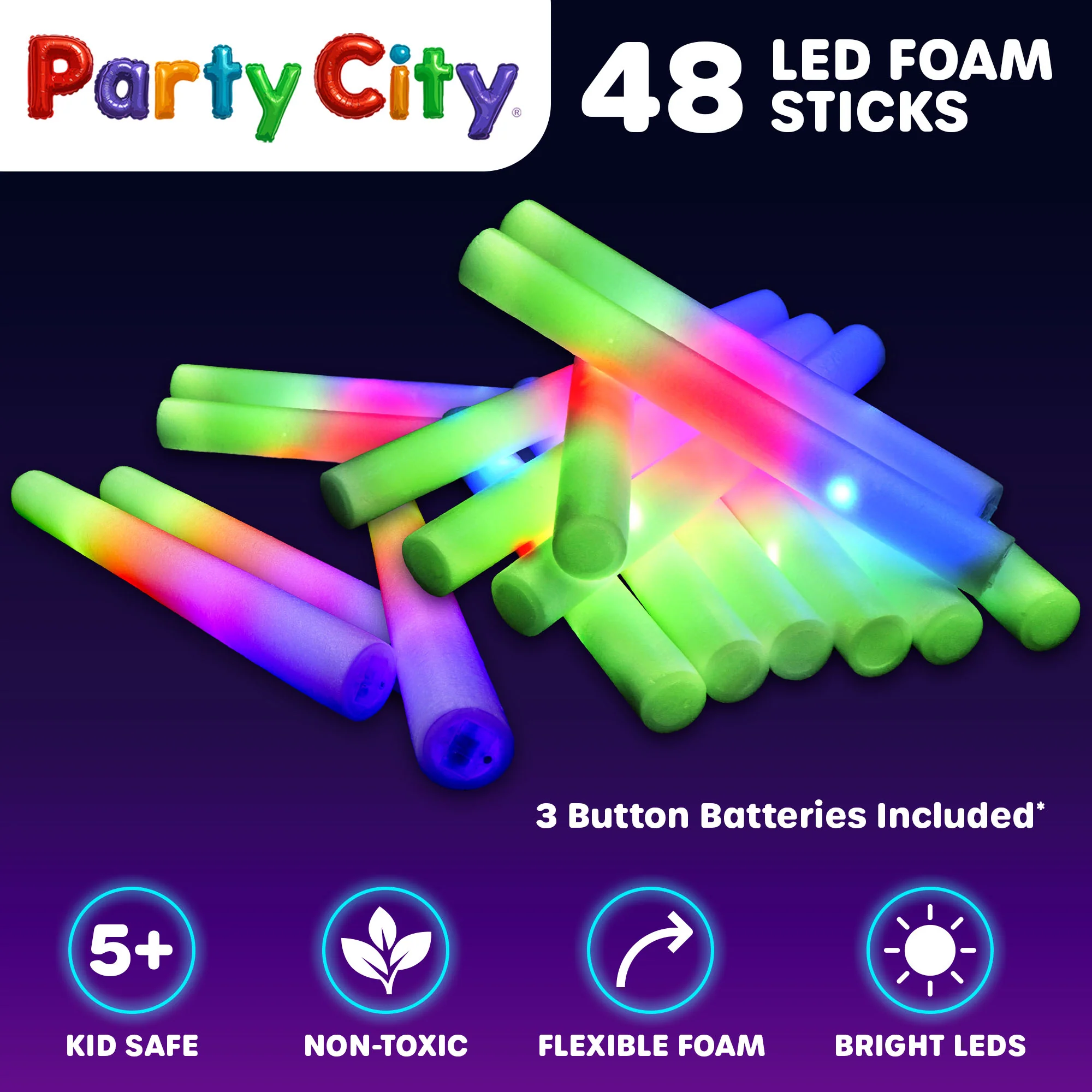 Party City LED Foam Light Up Glow Sticks- 48pk - Image 8