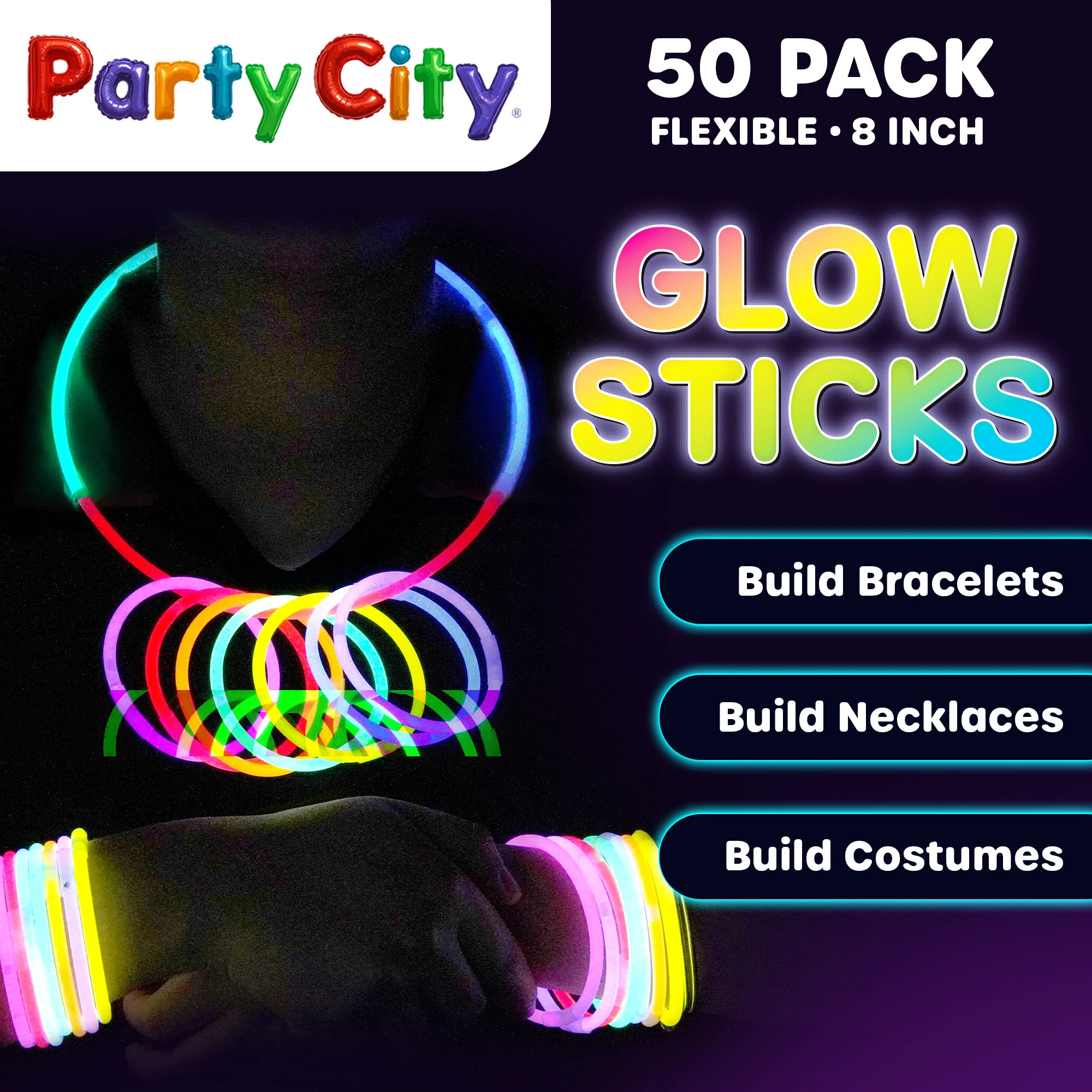 Party City 8" Bendable Glow Sticks Bulk Party Pack - 50pk - Image 2