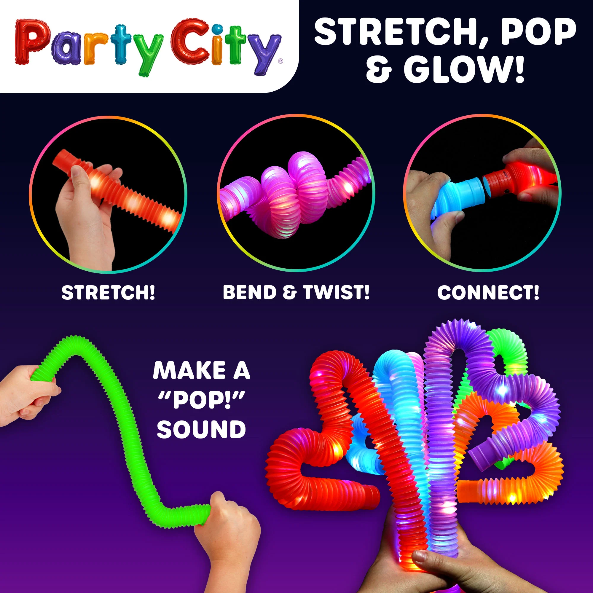 Party City LED Light Up Pop Tubes Bulk Party Favors - 6pk - Image 3