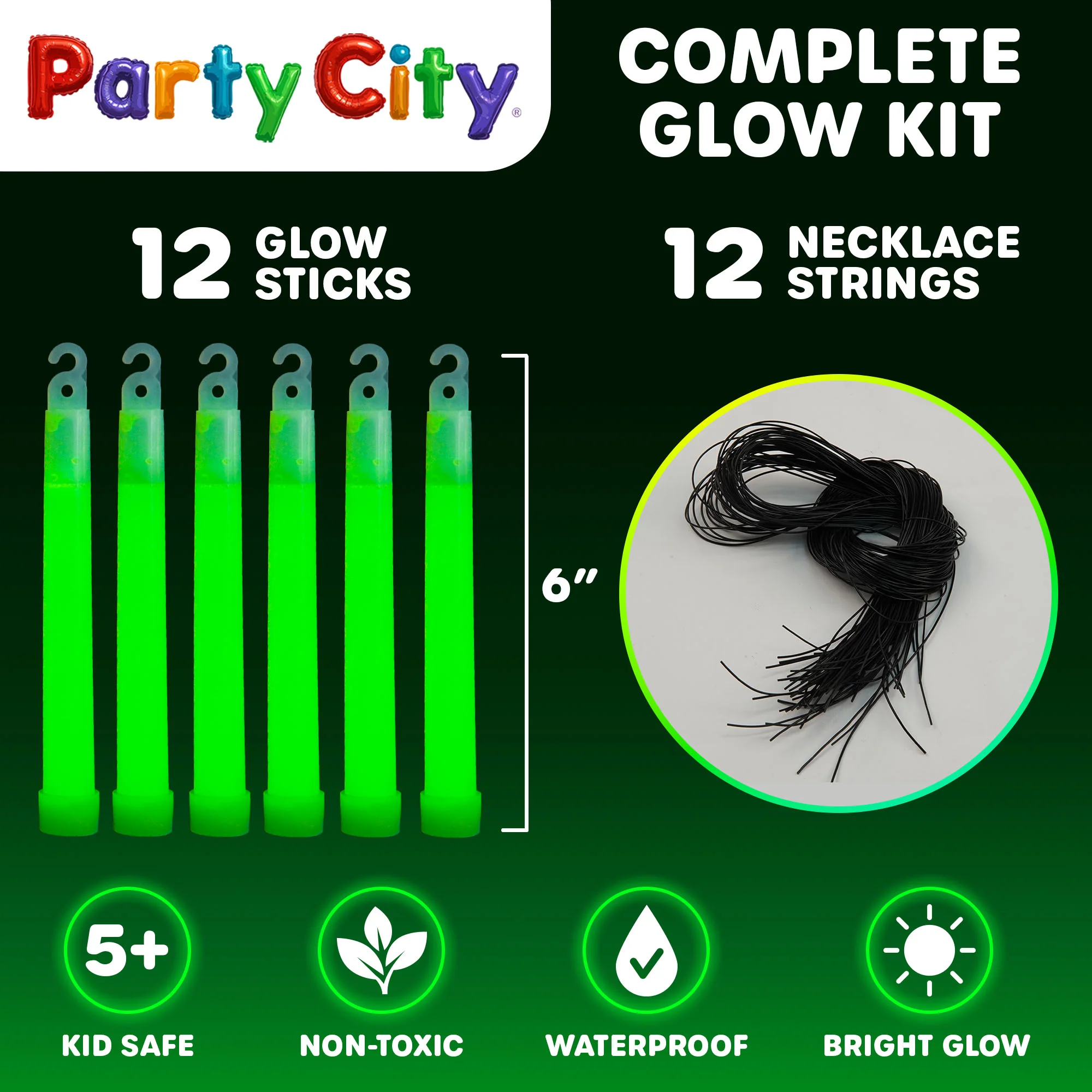 Party City 6" Glow Sticks Bulk Pack Green - 12pk - Image 7
