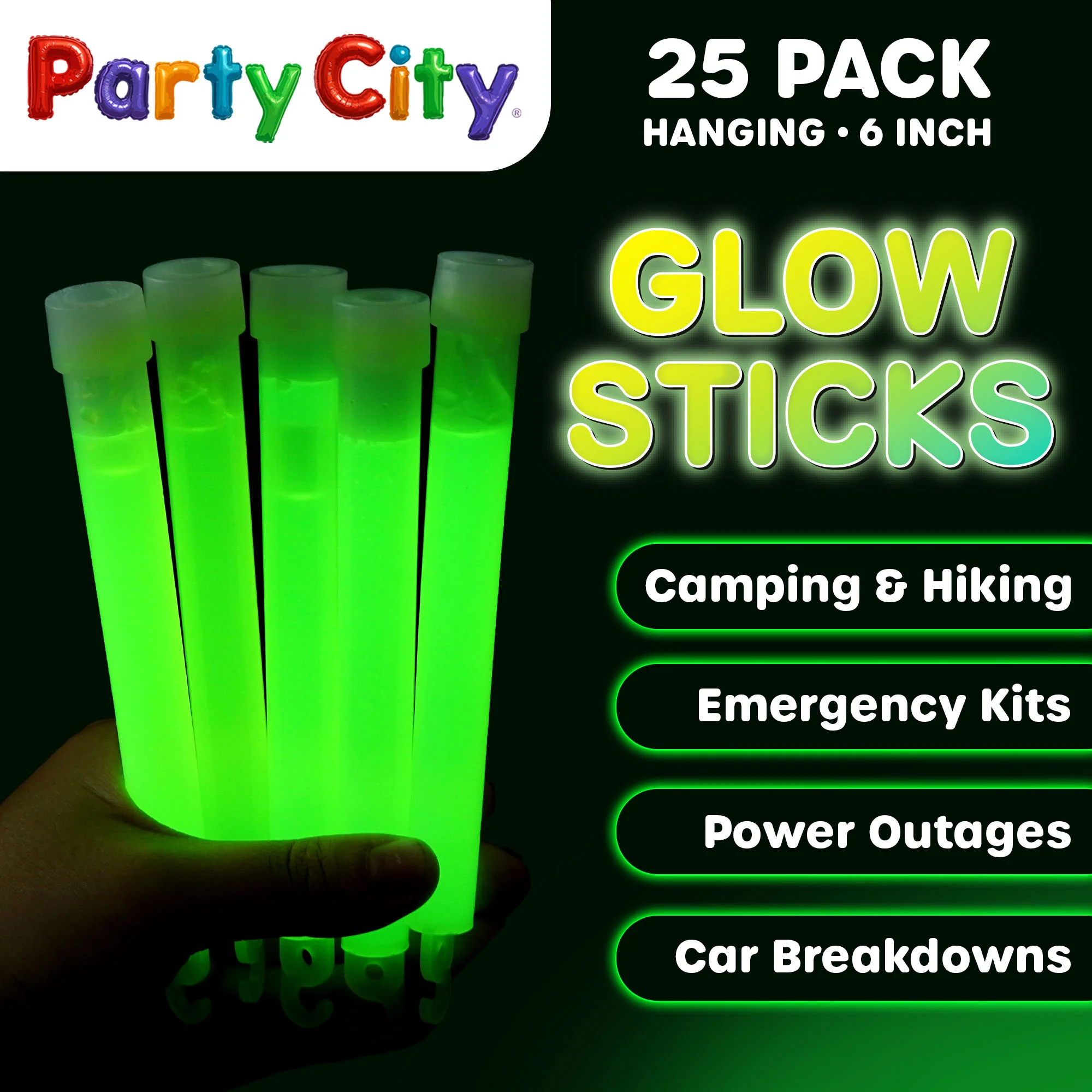 Party City 6" Glow Sticks Bulk Pack Green - 25pk - Image 2