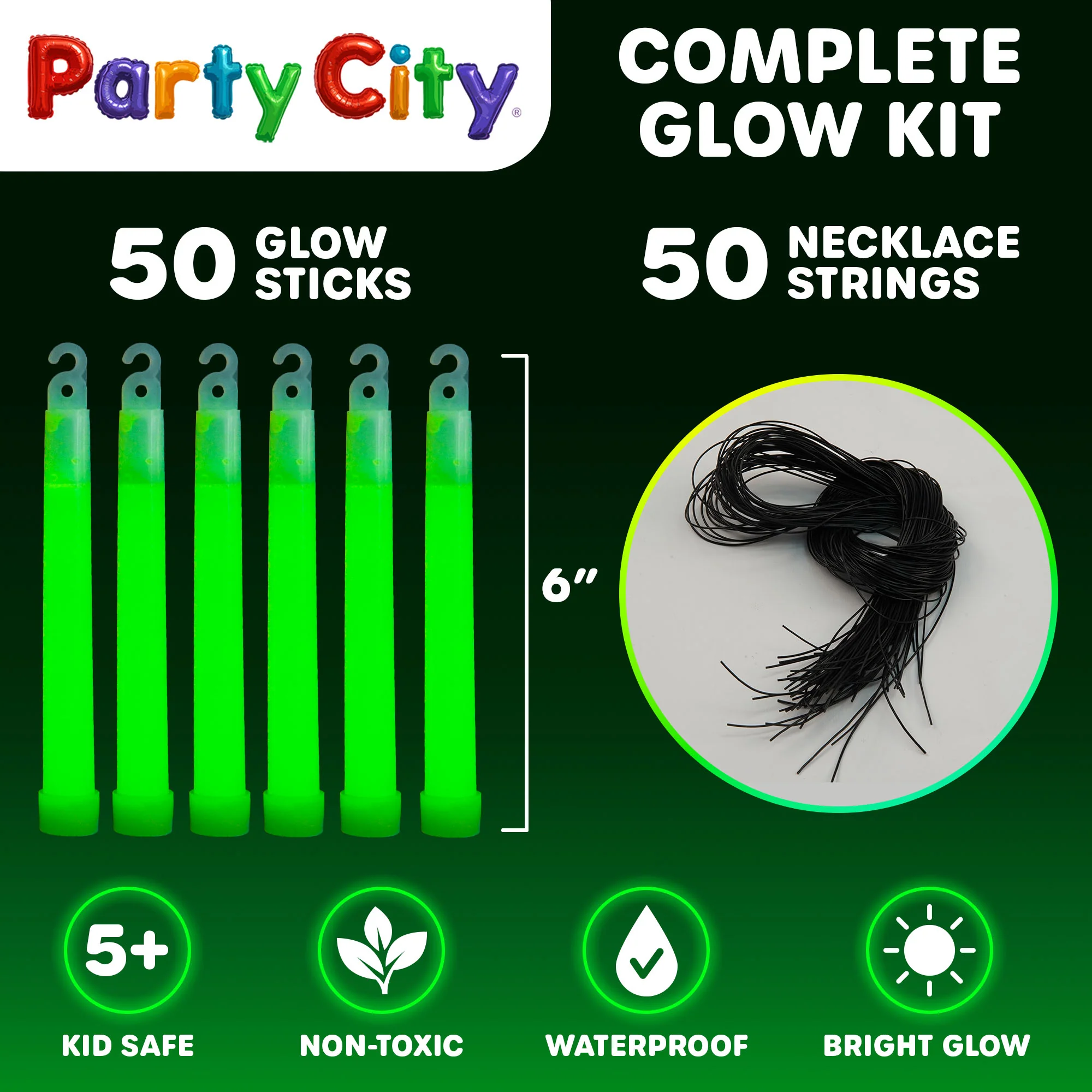Party City 6" Glow Sticks Bulk Pack Green - 50pk - Image 7