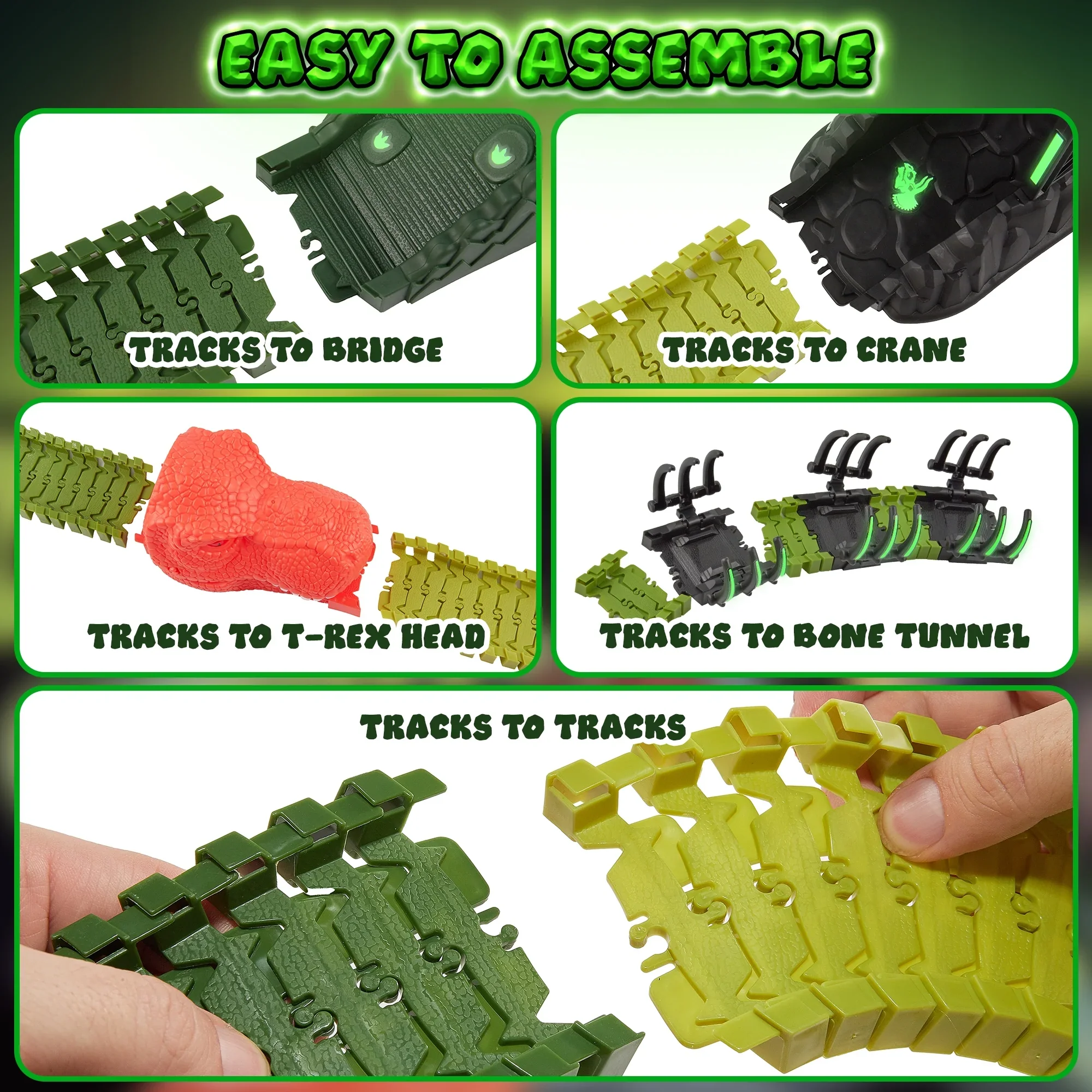 USA Toyz 225 Piece Green Ultimate Dinosaur Dash Race Track Adventure Playset - Image 3