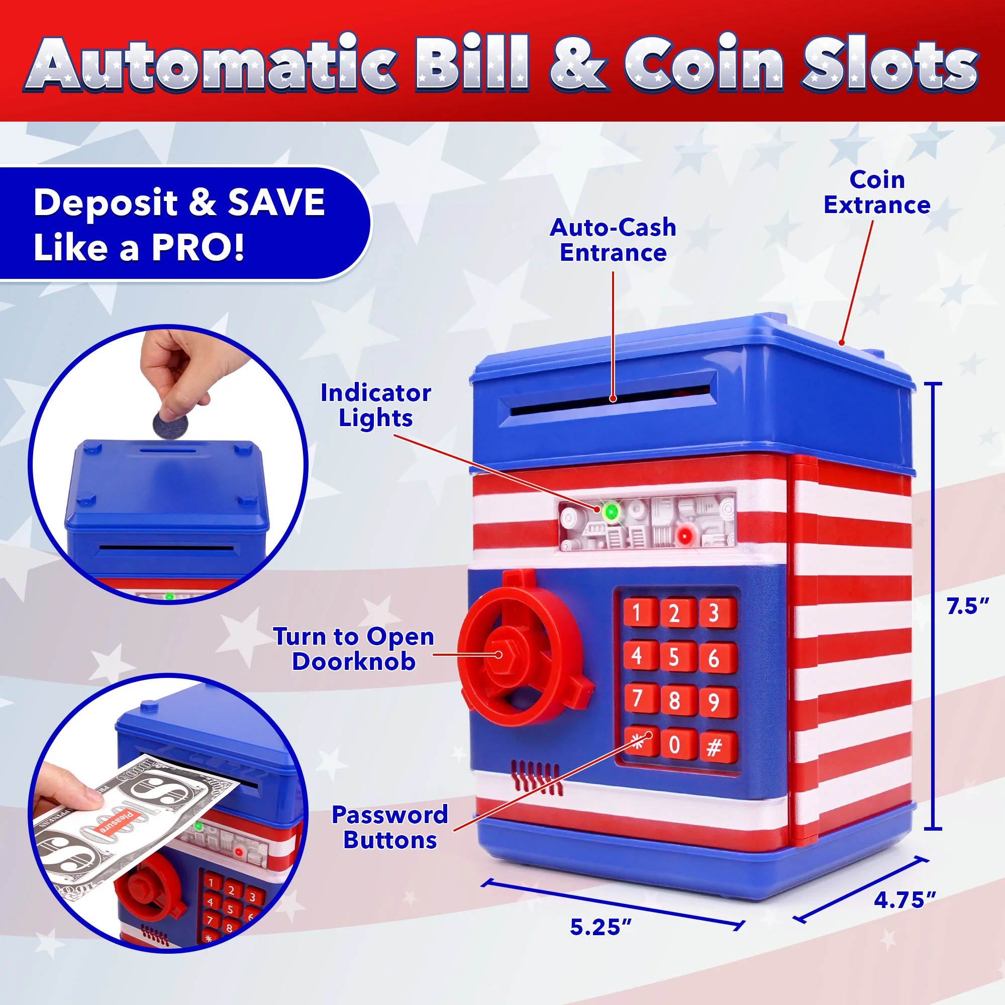 USA Toyz All-American Electronic Piggy Bank for Kids - Image 4