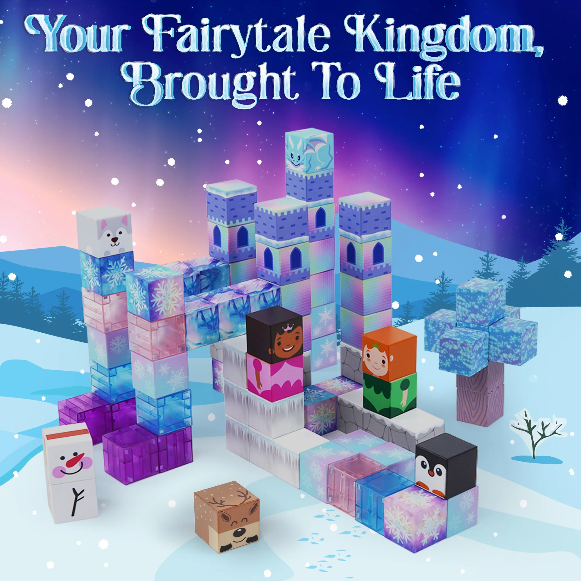 USA Toyz Blocchi Frosted Fairytale Magnetic Building Blocks Set Of 84pc - Image 5