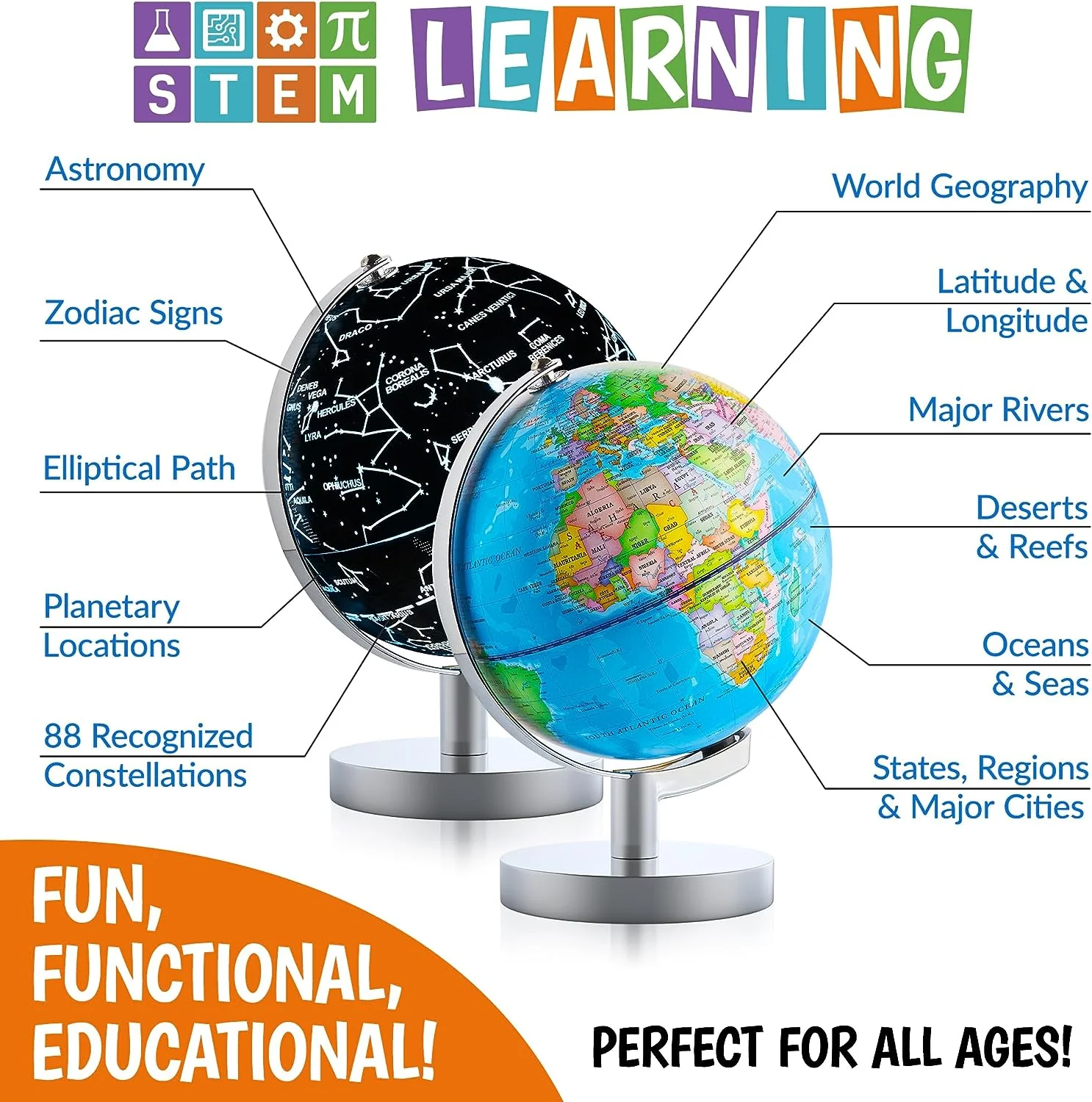 USA Toyz Illuminated Globe for Kids Learning - 7.2" Diameter - Image 2