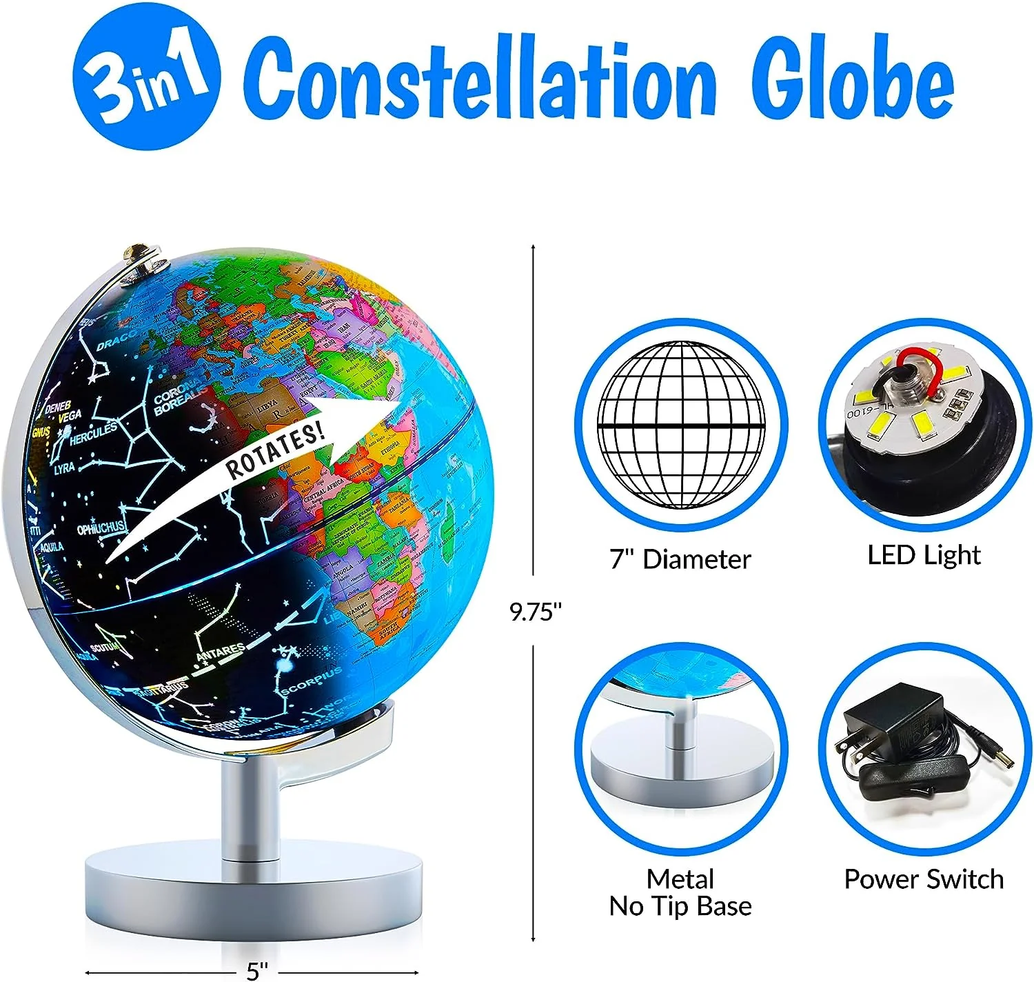 USA Toyz Illuminated Globe for Kids Learning - 7.2" Diameter - Image 5
