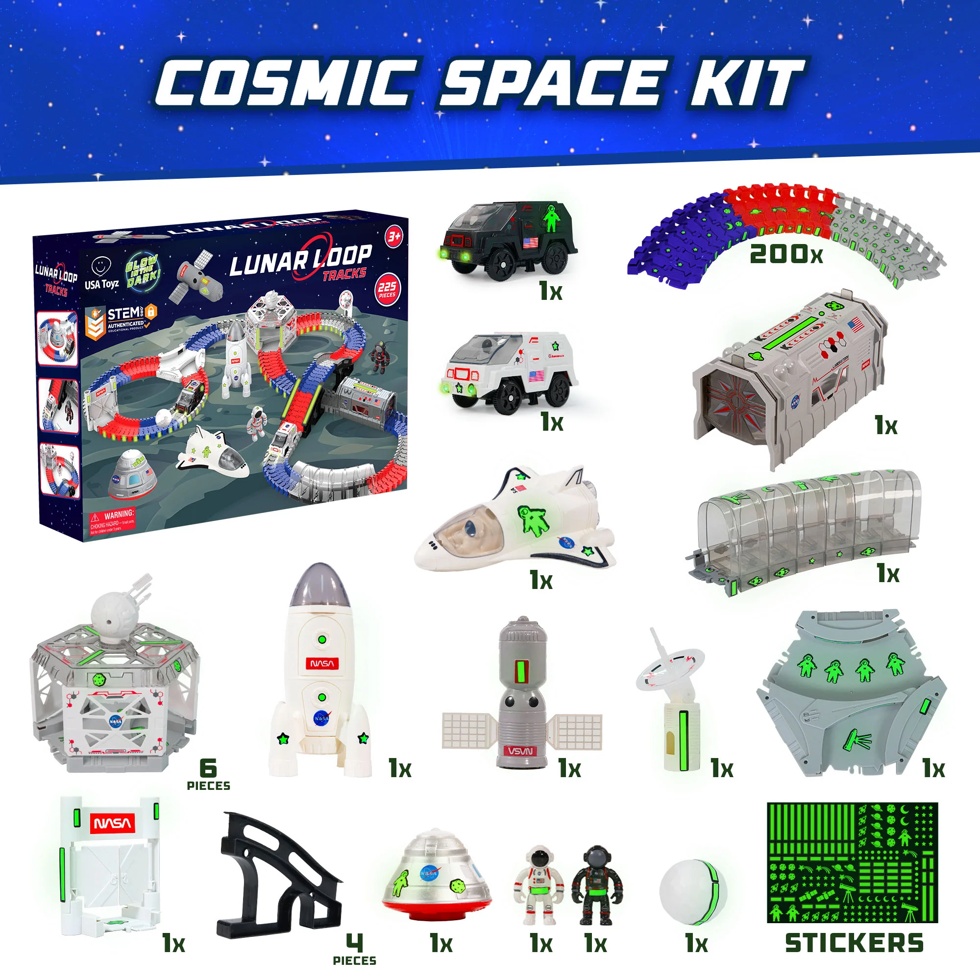 USA Toyz Lunar Loop NASA Space Tracks Playset 225 Pieces - Image 7