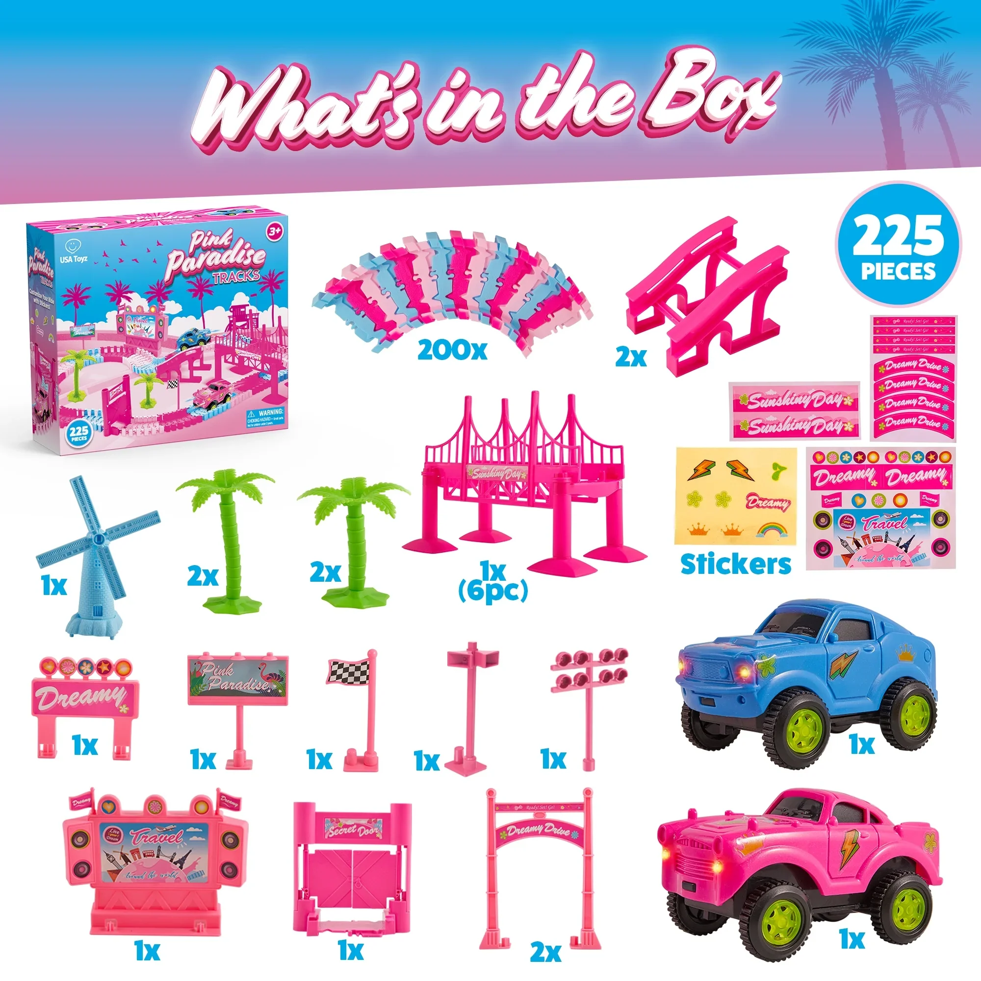 USA Toyz Pink Paradise Adventure Tracks 225 Piece - Image 7
