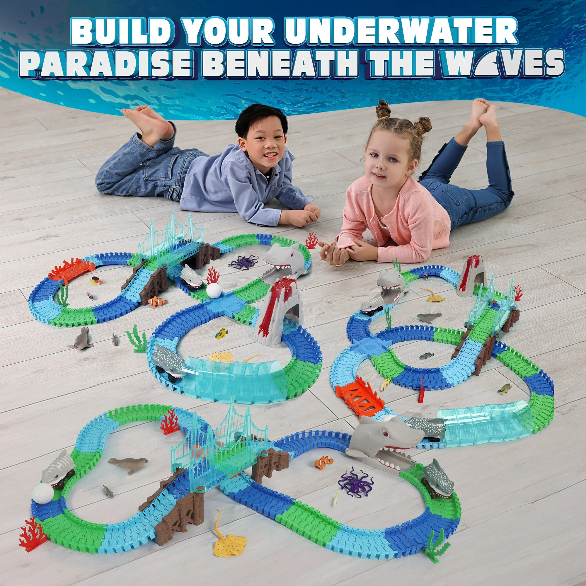 USA Toyz Sharky Seas Tracks Playset - 225 Pieces - Image 5